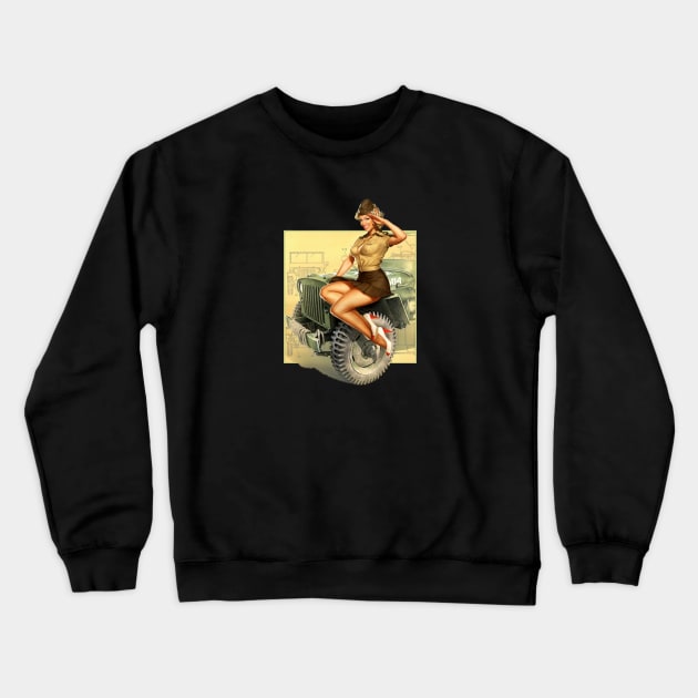 Pin-up WWII Willys MB Jeeps Vintage Crewneck Sweatshirt by Jose Luiz Filho